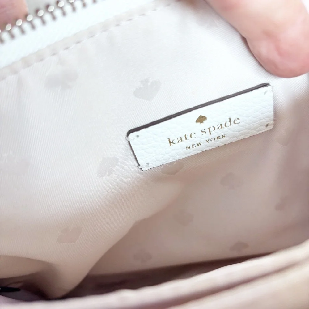 Kate Spade New York Leila Triple Gusset Crossbody Purse Striped Pink White EUC